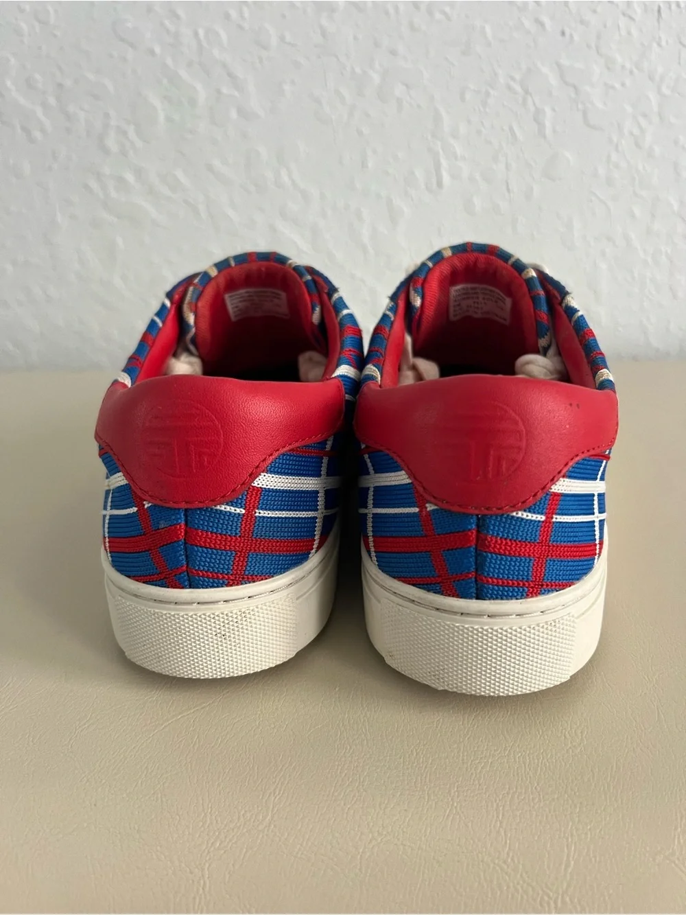 Tory Burch Golf Blue, Red & White Plaid Low-Top Sneakers